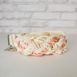 Vintage‎ 1980s Braided Cord Belt Pink Shell Beads S/M Boho Soft Girl